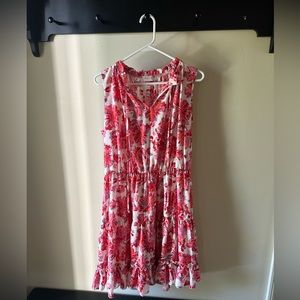 Coral Sweet Treat Floral sleeveless dress with ruffle detail